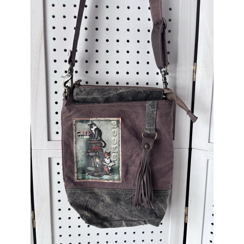 Clea Ray Cats and Books Crossbody Bag Purse Canvas